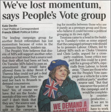 People's Vote lost momentum Times 31-Jan-2019