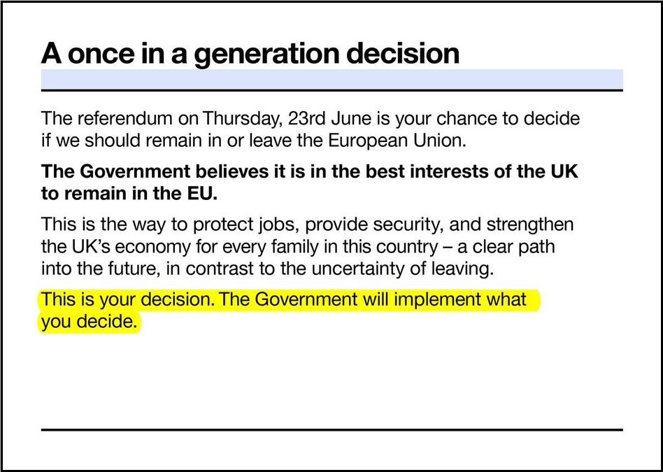 Govt leaflet EU Ref once in a generation decision
