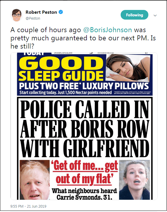 2019.06.1 Peston re Boris PM fracas
