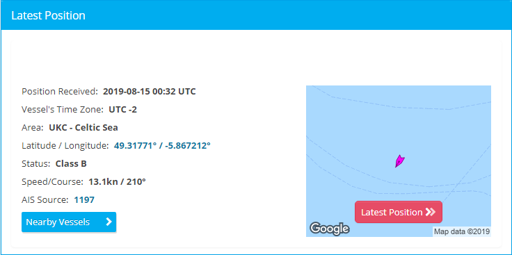 Greta Ark posn Marine Traffic Saturday 17-Aug-2019